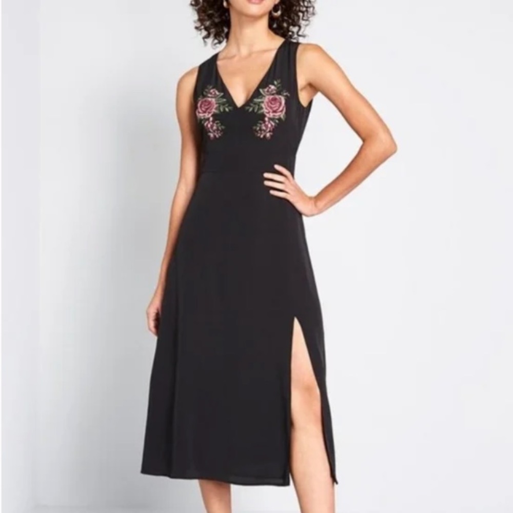 ModCloth Jessy B Embroidered Rose Midi Dress